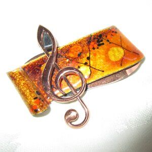Golden Yellow Renoir Matisse "Etude" Music Treble G- Clef Note Copper Brooch